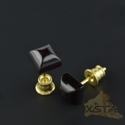 Amber stud earrings with silver-gold